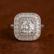 Elegant Silver-Plated Square Halo Ring with Round Center Stone for Women & Girls
